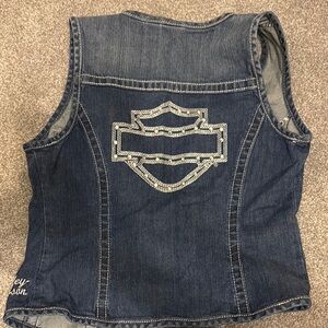 Harley-Davidson Blue Denim Vest with Silver Embroidery